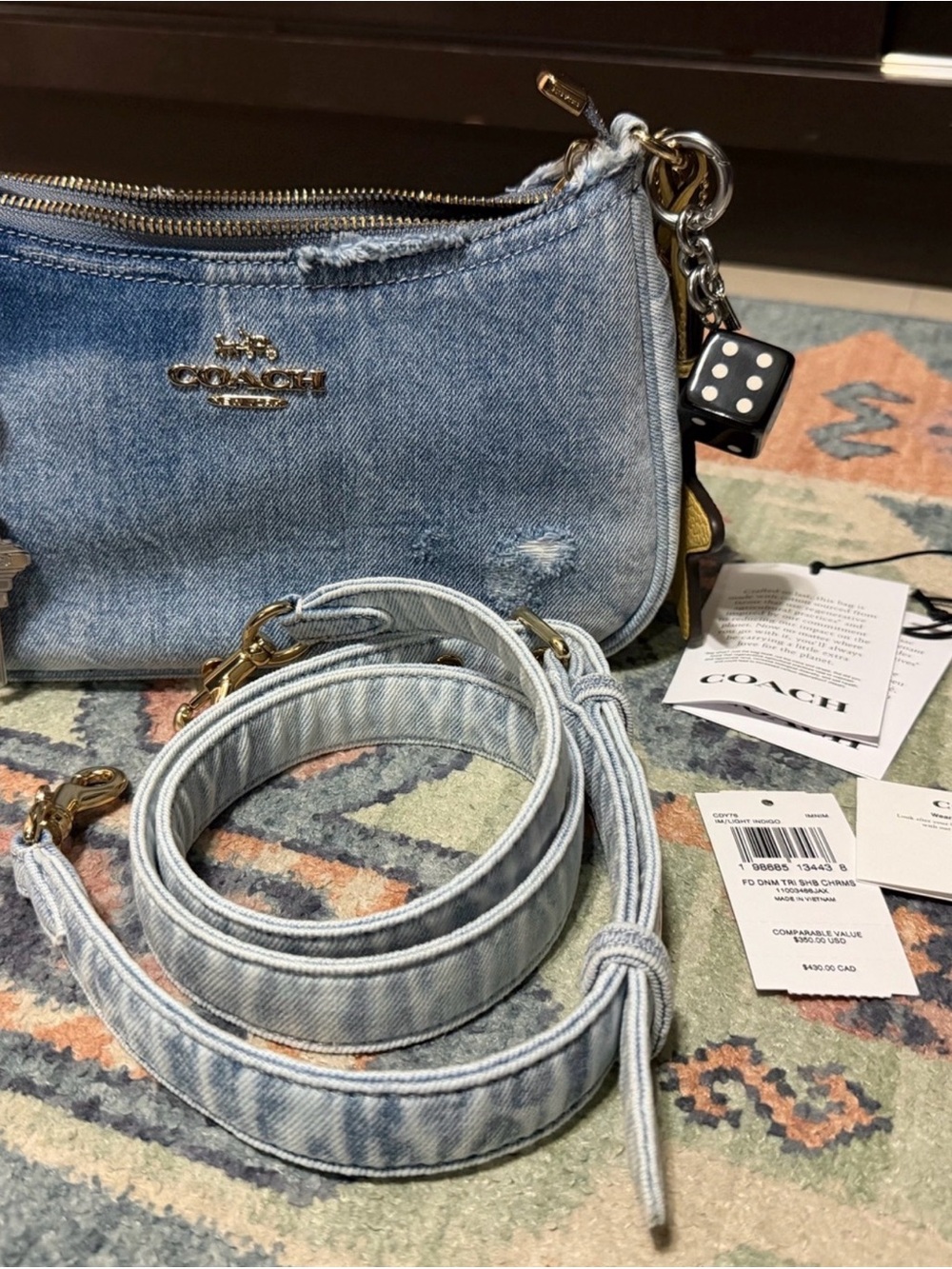 Coach Light Blue Terry Denim Crossbody with charms - Picture 3 of 8